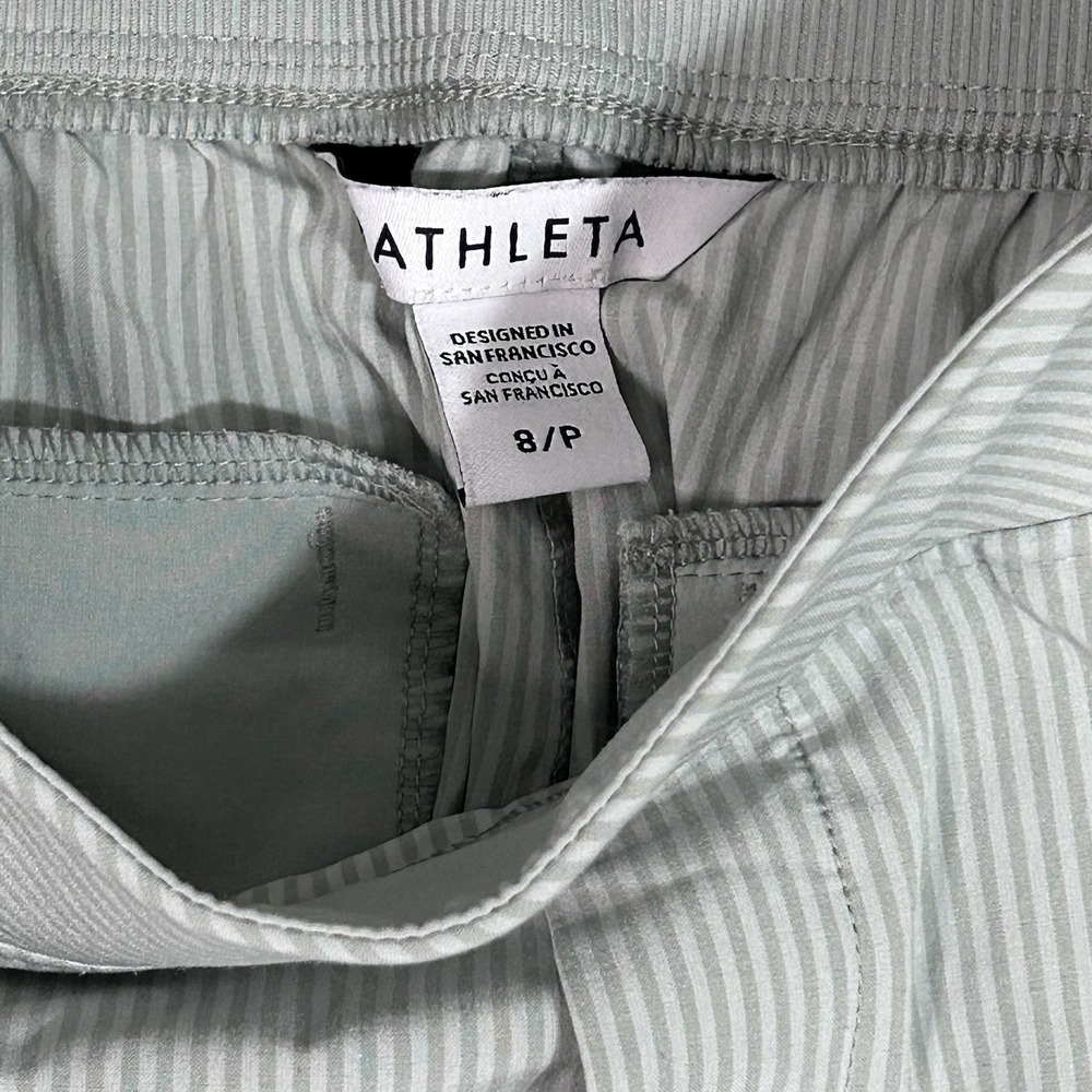 Athleta Womens 8P Striped Pull On Trousers Jogger Pants Gray White Stretch - Picture 3 of 6